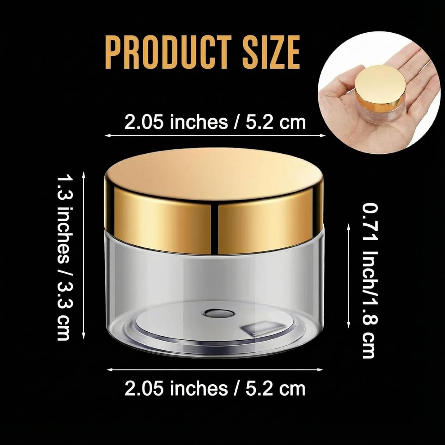 Patelai 48 Pack 1 oz Clear Plastic Jars with Gold Lids Empty Containers Round Clear Plastic Jars Wide-mouth Refillable Storage Organizers for Cosmetics Lotions Butters Slime Making and Food Storage