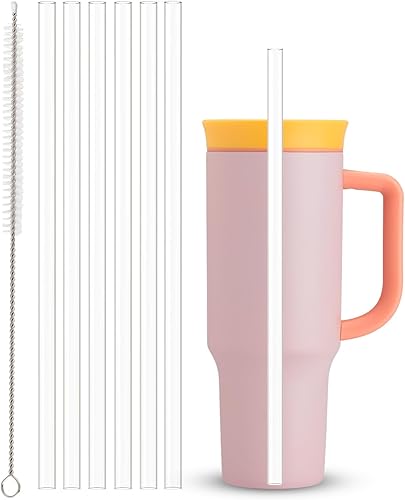 Paquete de 6 popotes de repuesto para vaso Owala de 40 onzas, popotes transparentes reutilizables con cepillo de limpieza, compatibles con botella