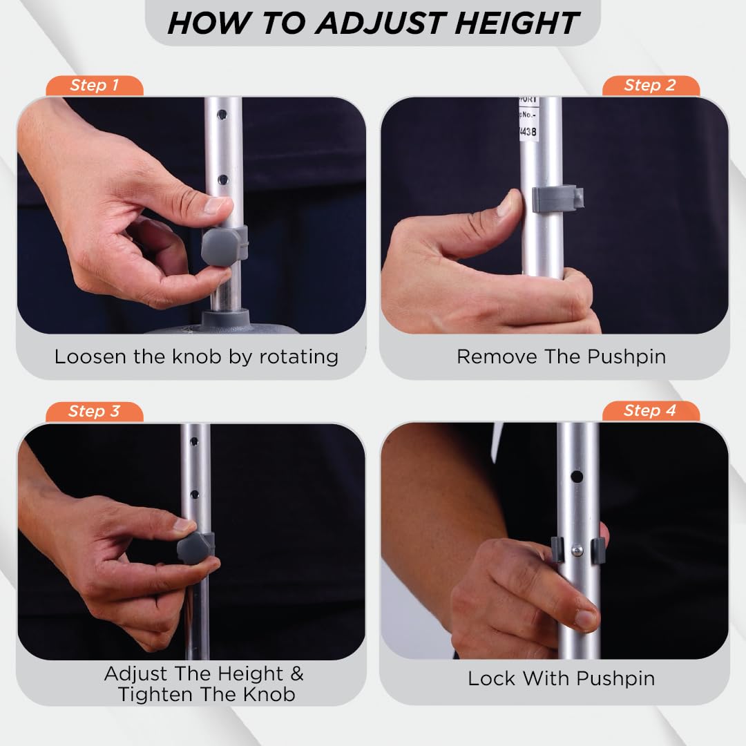 Vissco Avanti L Shape Tripod Walking Stick for Physically Challeged, Light Weight & Adjustable Height (Grey) - Image 7 thumbnail
