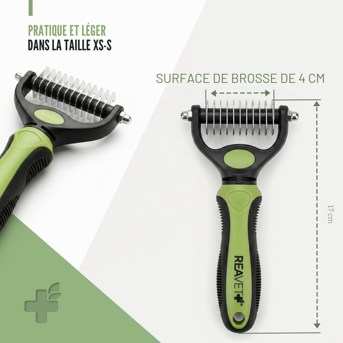 ReaVET Brosse pour chien et chat - Brosse à sous-poil pour poils longs - Pour les petites races - Élimine les sous-poils et les nœuds - Avec effet de massage et protection des poils - Brosse pour