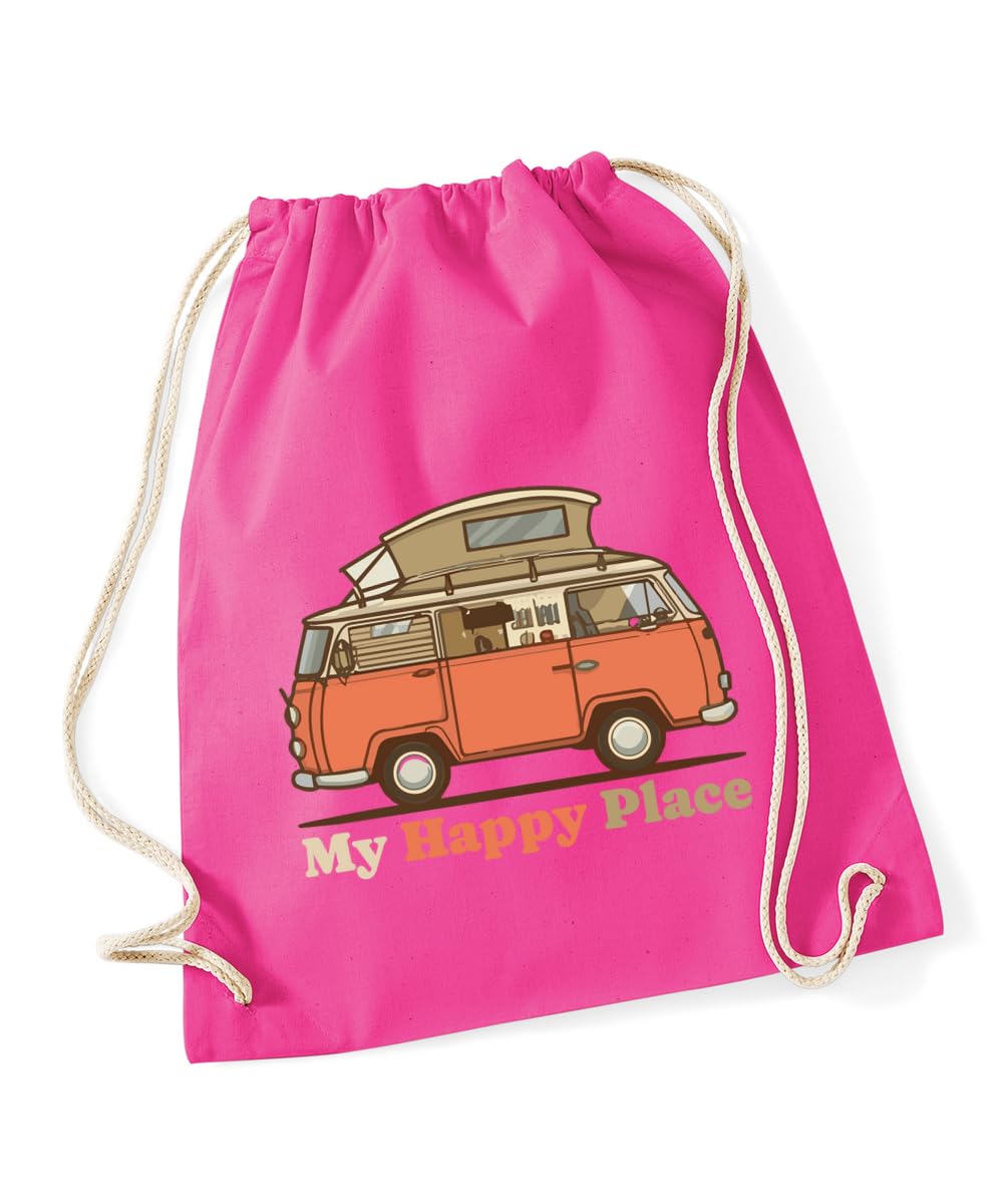 Hippowarehouse My Happy Place Campervan Drawstring Cotton School Gym Bag 37cm x 46cm, 12 litres