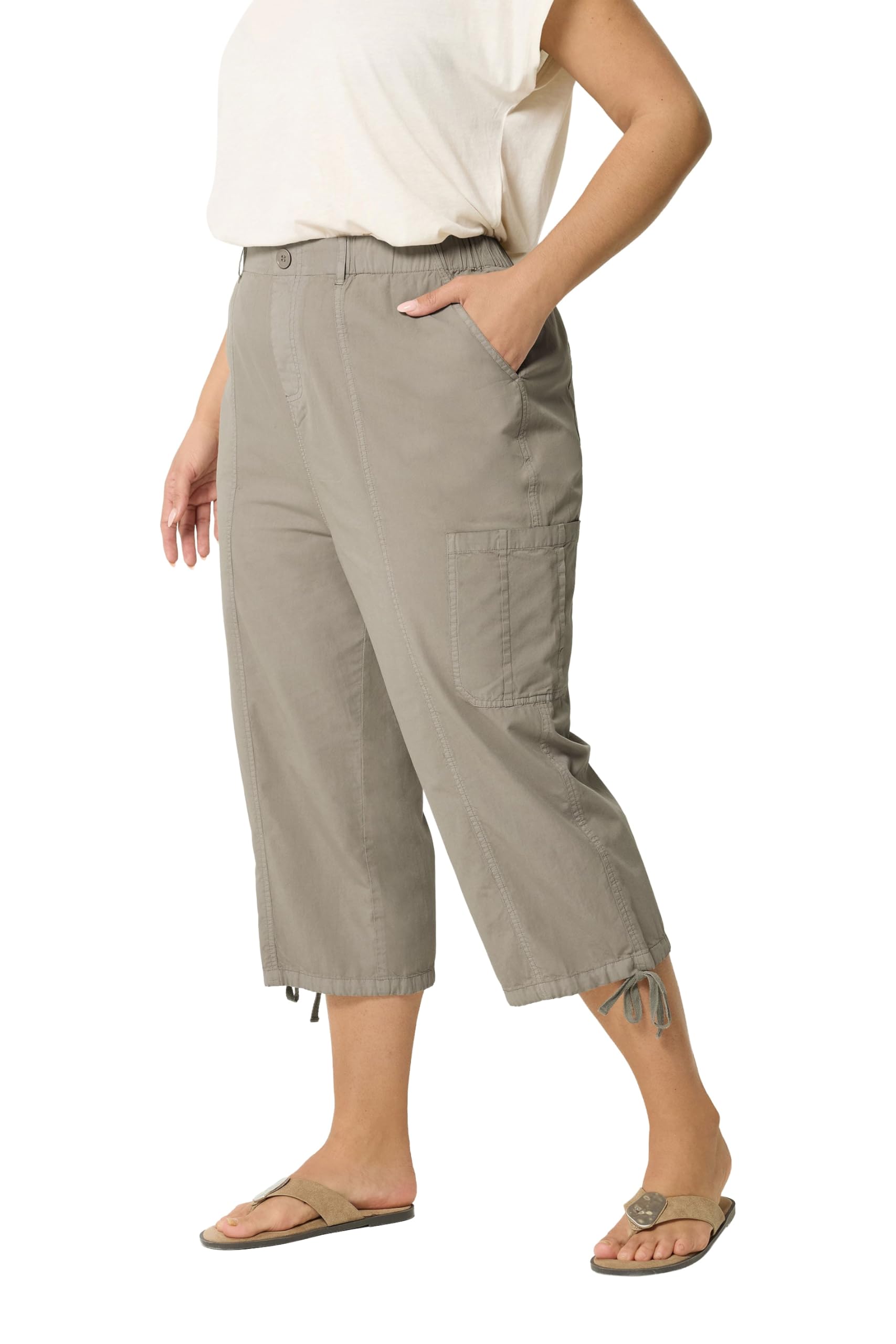 Yours Women's Natural Cropped Cargo Trousers In Size 26-28