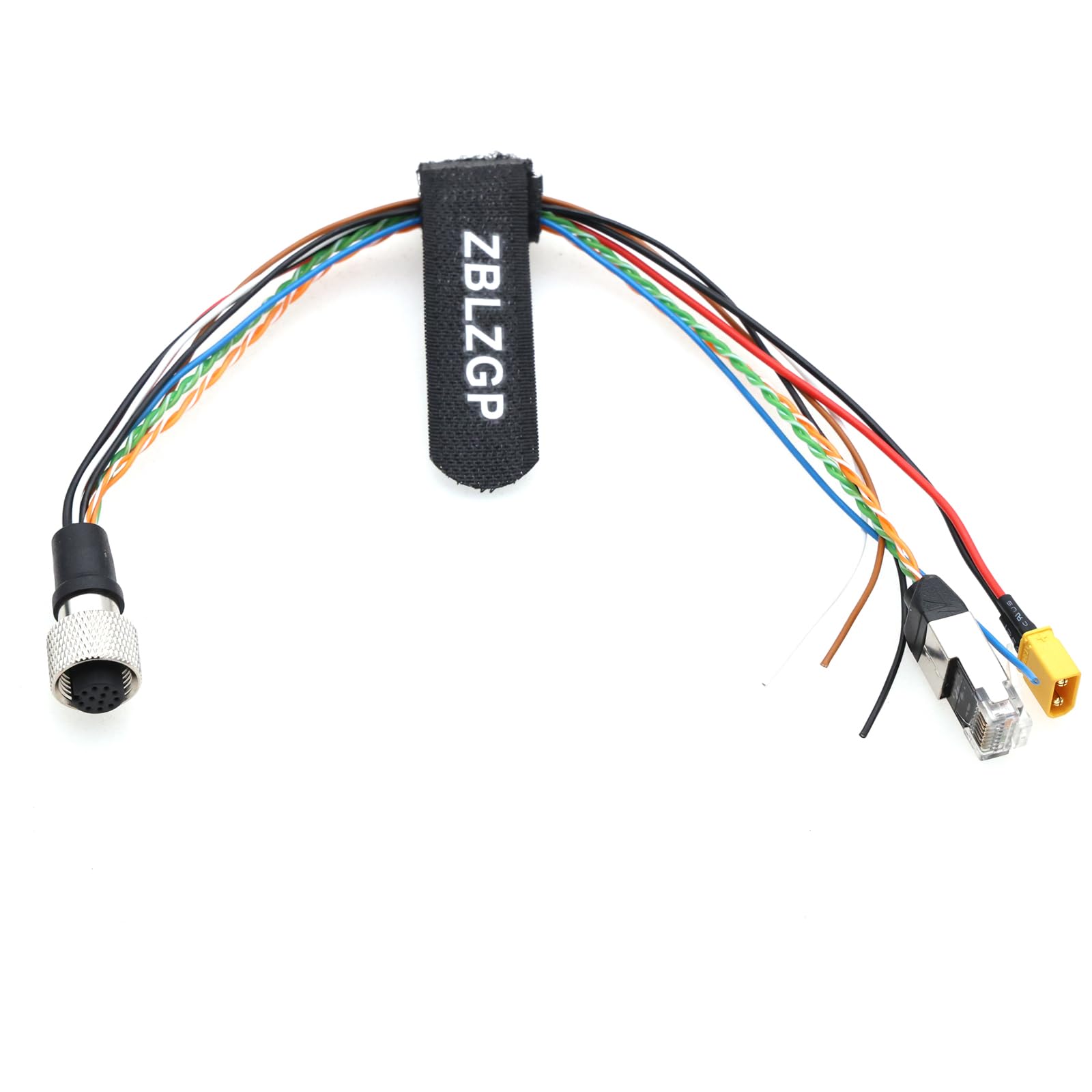 Spina di aviazione M12 a 12 pin da 1 a 3 fili per Livox Foraging MID-360 LID-360 LIDAR (femmina dritta a 12 pin a RJ45+XT30+cavi volanti, 5 m)