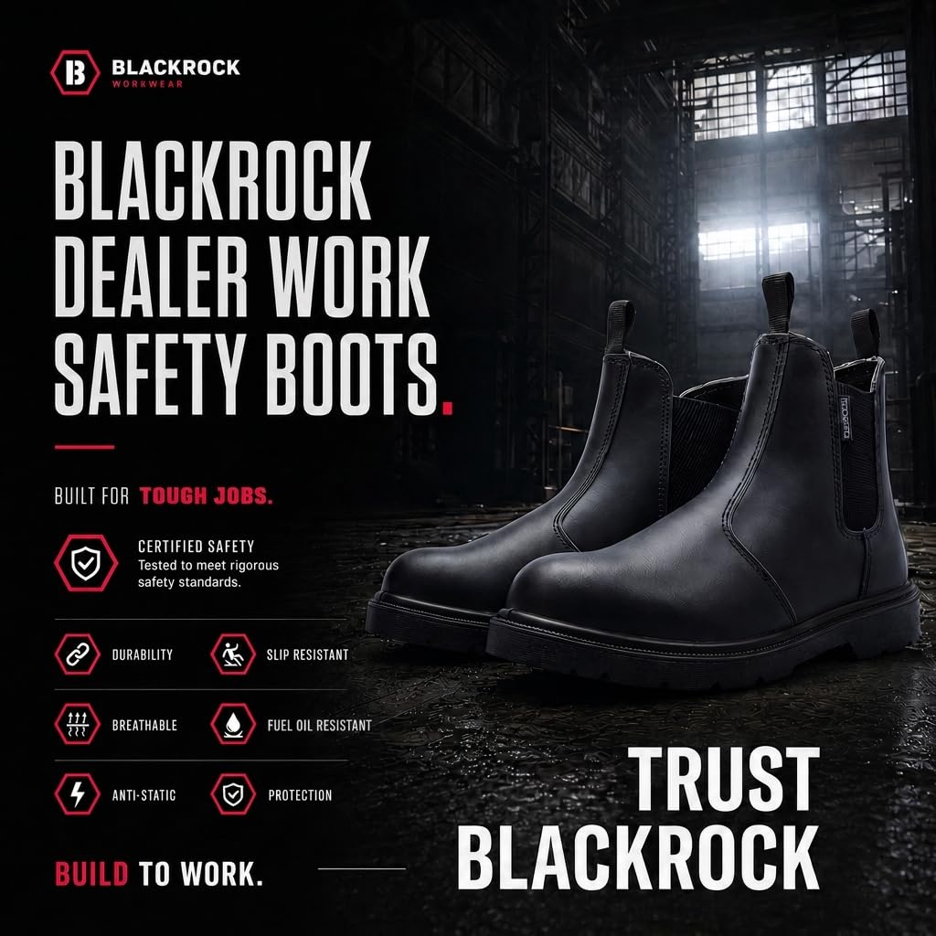 Botas de seguridad para Blackrock, puntera de acero, botas Chelsea, para hombre, mujer y niña, calzado de seguridad, jardinería, negro, equitación, patio, calzado sin cordones, ligero