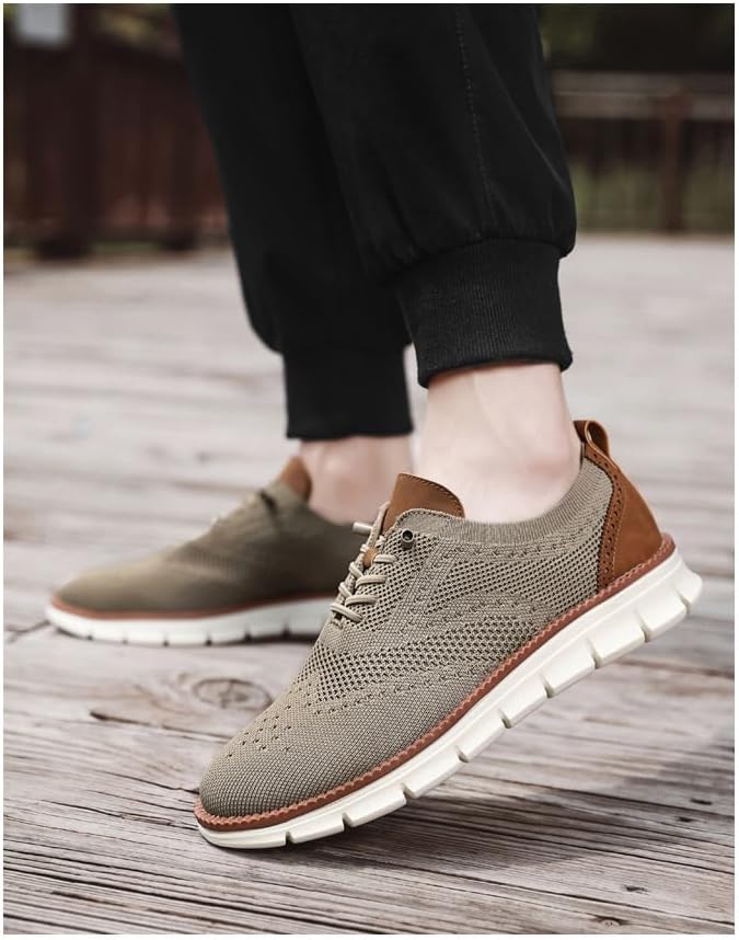 Breeze Shoes for Men Casual Business Oxford Shoes Lace-Up Breathable Comfort Soft Sole Work Sneakers Mesh Footwear Tennis Walking Shoe Fashion Sneakers Daily Commute