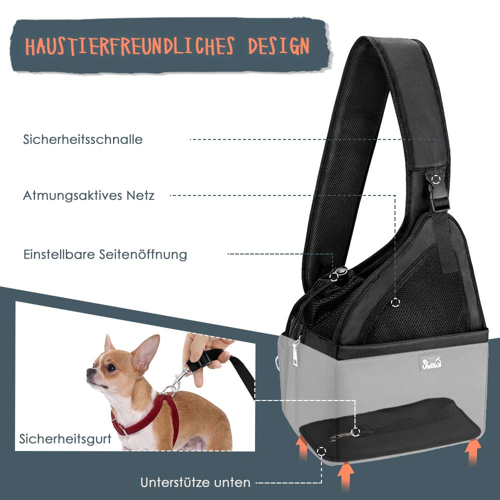 Eyein Hundefreundlich Tragetücher Hunde, atmungsaktiv Hände frei Reisetasche für kleine Haustiere mit verstellbaren Trägern Hartfaserplattenboden Sicherheitsgurt, für Hunde unter 2.8kg, Schwarz