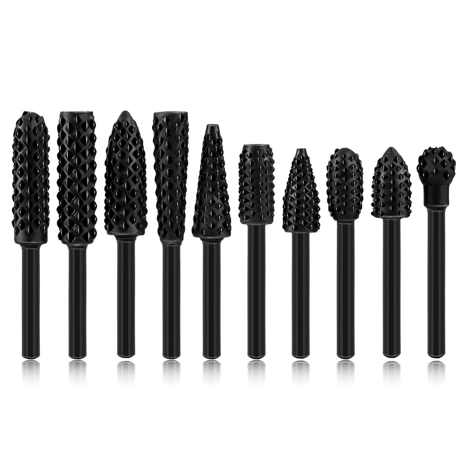 Tonsiki 10PCS Carving Bits Set, 1/8'' Shank Cemented Carbide Rotary Burr Set Rotary Rasp File Set for DIY Wood, Stone and Soft Metal to Carving, Engraving and Drilling