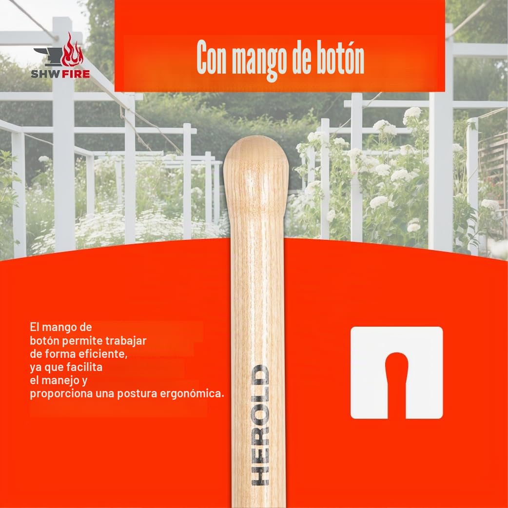 SHW FIRE - Pala para suelos duros y pedregosos - Mango de fresno de 103 cm con mango de botón, hoja afilada con borde de pisada - Pala de jardín robusta para construcción y patio - Pala con mango |