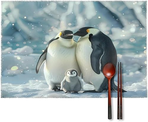 Miniatura 1 de Penguin Family Placemats Set of 6 Resistant Table Mats Washable Place Mats for Dinner Party Table Decoration