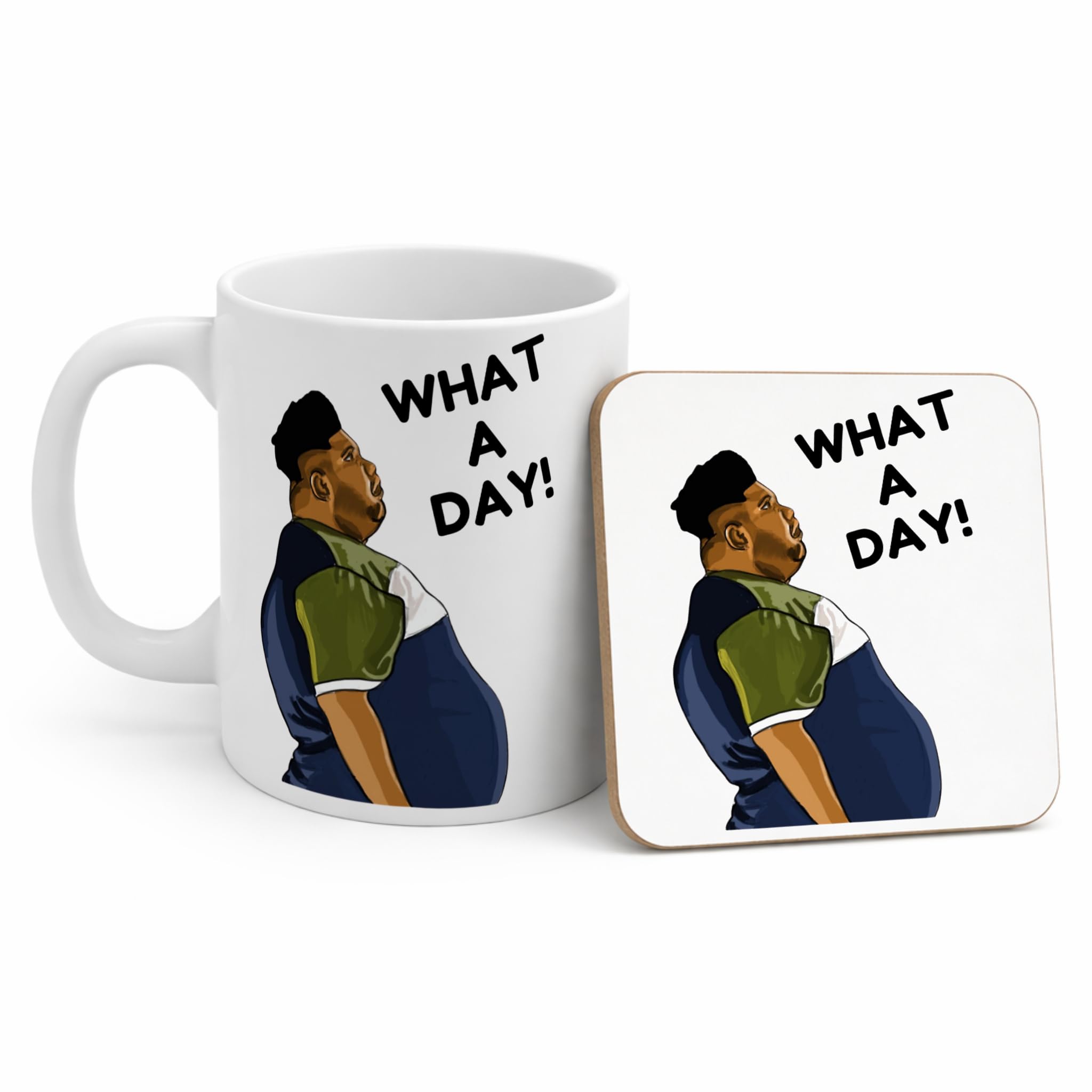 Funny What A Day Work Mug, Novelty Harvey Price Viral Meme, Office Humour Coffee Cup, Bad Day Mug, Gift for Colleague, Friend, Him or Her (Mug & Coaster Set, 11oz White)