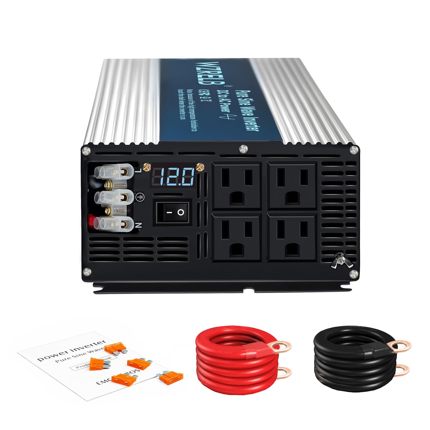 WZRELB - 5000W Pure Sine Wave Inverter, 12V DC to 110V 120V AC Power Converter with LED Display, Cable Terminal, Portable Power Inverter Off Grid with 4-image-49