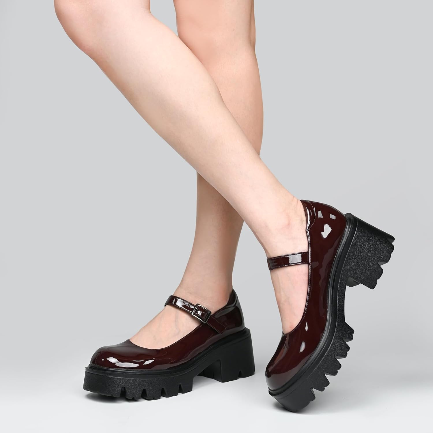 Women's Mary Jane Shoes - Platform Mary Janes for Women, Black Leather Round Toe Chunky Dress Shoes with Adjustable Ankle Strap - Image 7
