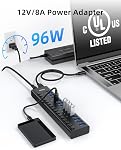 AGEEN 16-Port USB 3.2 Gen 2 Le centre, 10Gbps Hub en aluminium haute vitesse avec 96W Adaptateur, Interrupteurs individuels & Protection contre les surpressions pour PC/Laptop, Flash Drive, Imprimante, Caméra