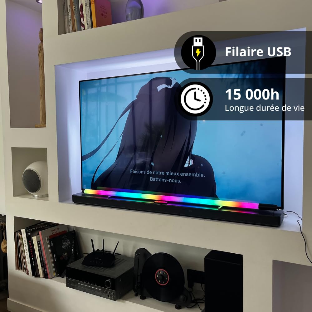 Tube LED 130cm RVB digital, filaire USB, synchronisé à la musique, display 20 pcs