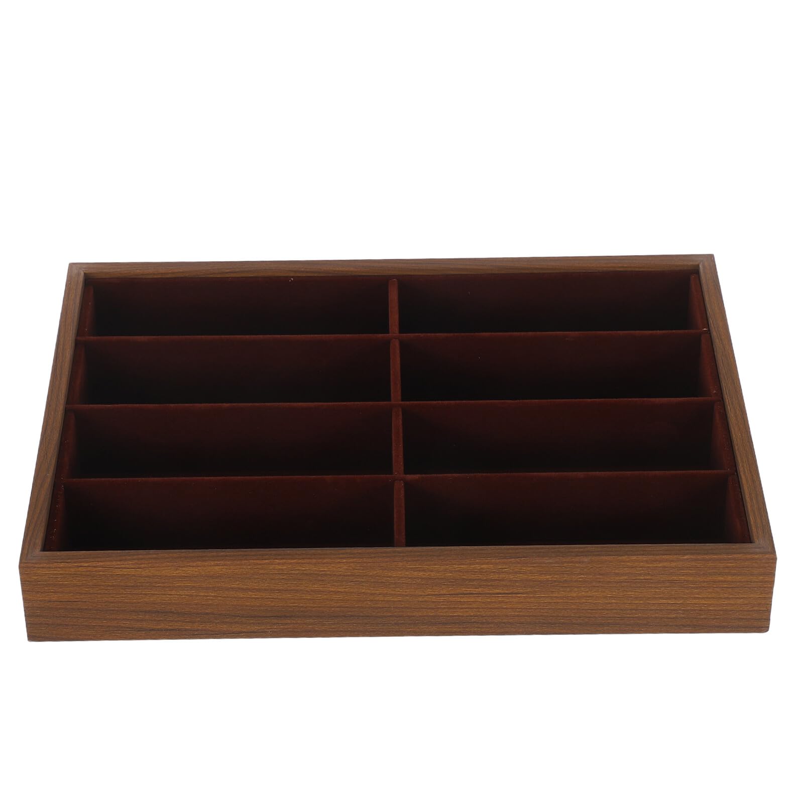 Bandeja Organizadora para Gafas 8 Compartimentos en Madera Nogal Piel, Estuche sin Tapa para Almacenamiento de Gafas de Sol y Exhibición de Joyas, Soporte Multiusos para Hogar
