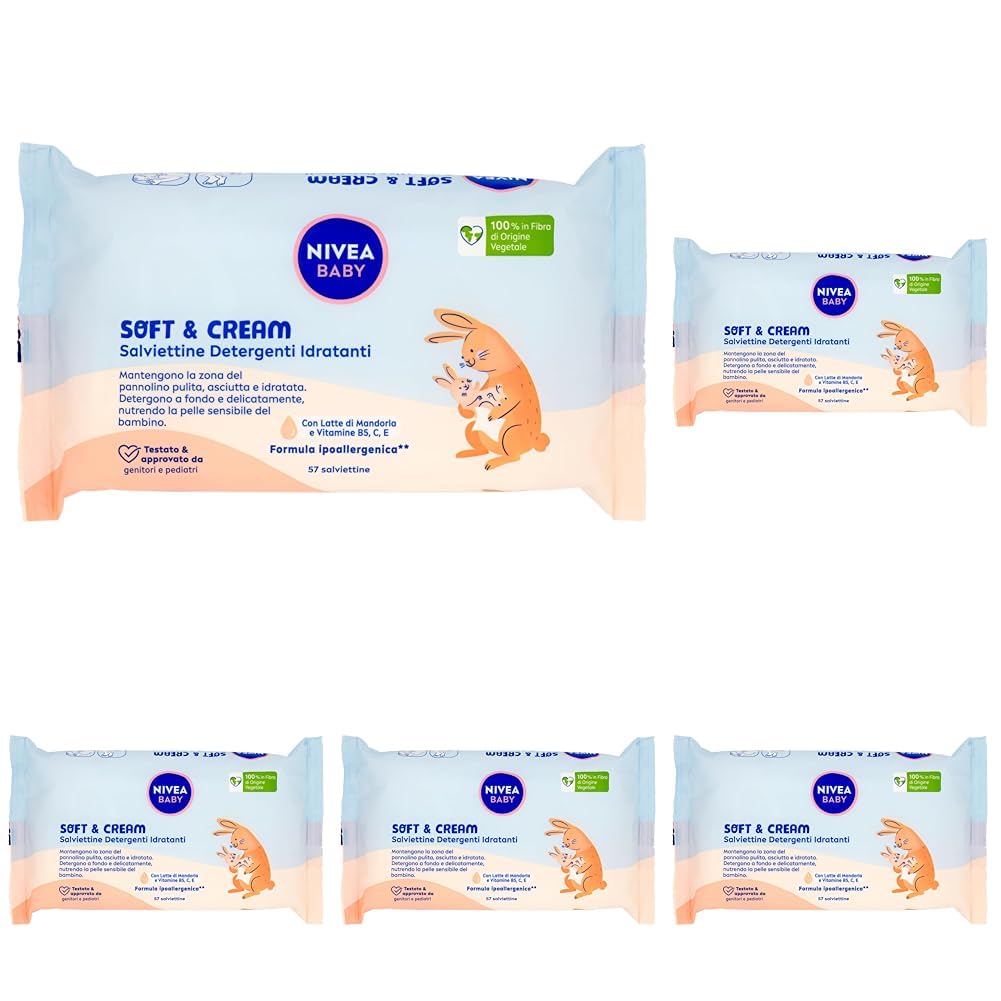 NIVEA BABY Salviettine Detergenti Idratanti Soft & Cream 57 Pezzi, Salviette neonato per una pelle pulita, asciutta e idratata, Salviettine neonato con Latte di Mandorla e Vitamine B5, C & E