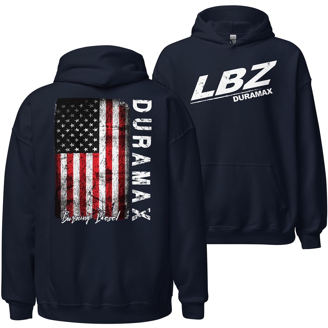 Aggressive Thread LBZ Duramax Hoodie Diesel Truck American Flag Pullover Mens Hooded Sweatshirt Black