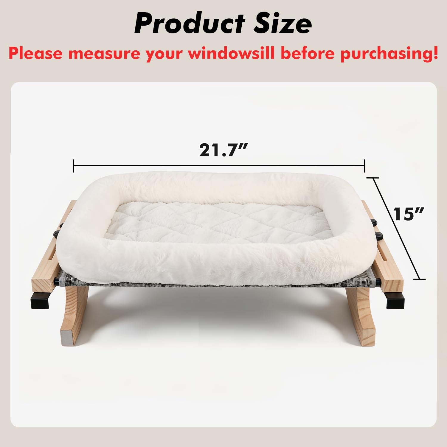 AMOSIJOY Percha para Ventana de Gato, Hamaca Resistente con Funda de Cama, Marco de Madera y Metal para Gatos Grandes, fácil de Ajustar para alféizar de Ventana, mesita de Noche, cajón y Armario