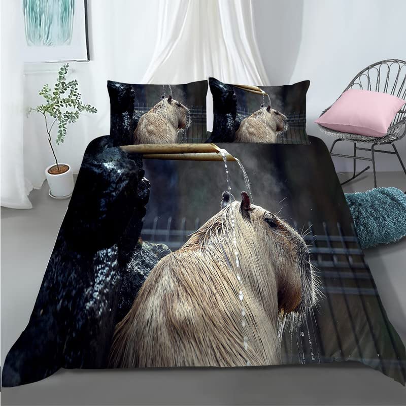 Housse de couette capybara 160x200 anti-plis en microfibre, fini la corvée de repassage du linge