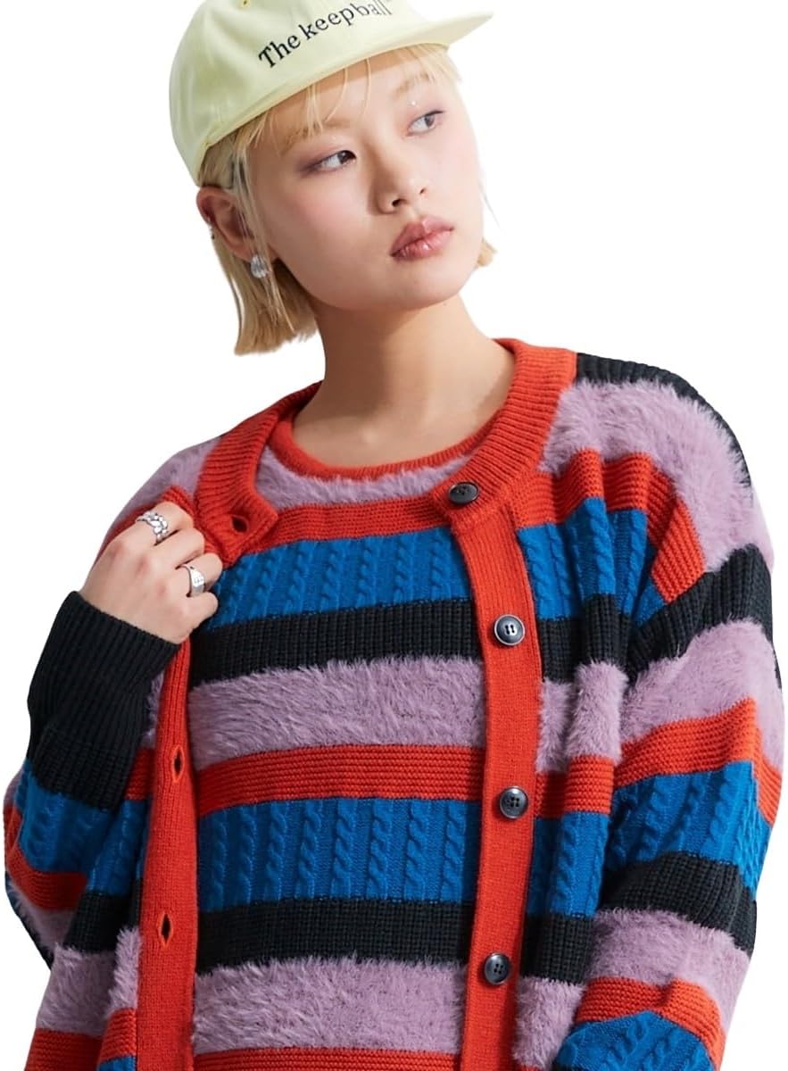 661】アナイ スーパーメリノ配色Vネック カーディガン アンサンブル