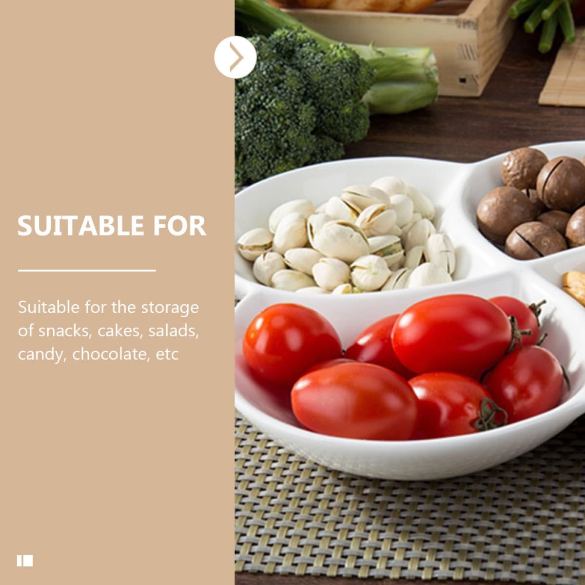 SEWACC Assiette Alimentaire Céramique 22x22x3 Cm à 4 Compartiments, Plateau-Repas Compartimenté, Empilable, pour Déjeuner et Présentation, Service Pratique et Gain de Place