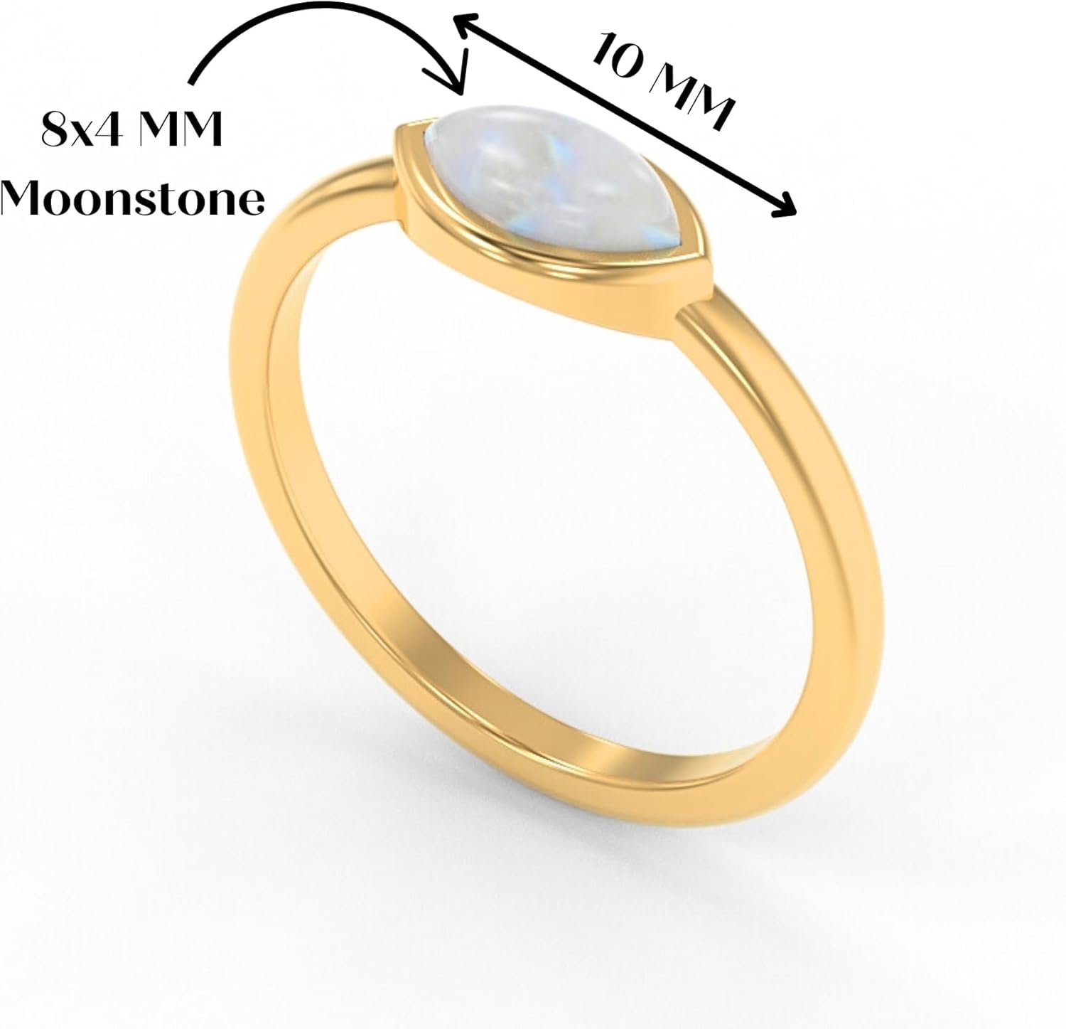 Dainty Gemstone Marquise Ring for Women – 925 Sterling Silver 18K Gold Plated Minimalist Stacking Ring, Trendy Delicate Ring for Her, Fashion Jewelry Gift
