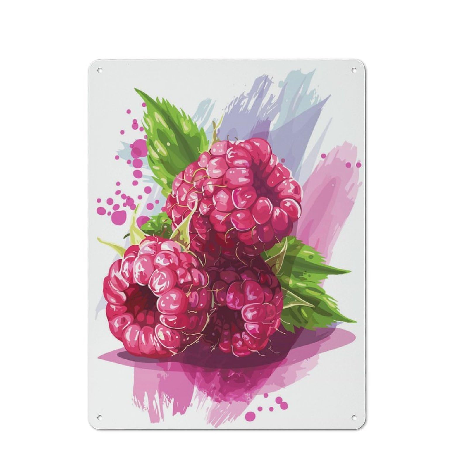 Junmoney Watercolor Raspberries Metal Sign 40X30cm With For Workshop Wall, Vintage Decor, A Decorative Christmas Gift For Metal Sign Collectors