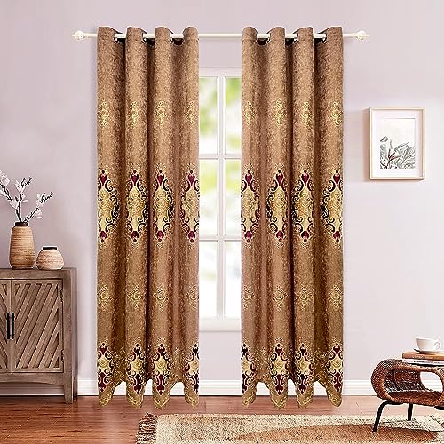 Gxi Brown Grommet Chenille Curtain Drapes 96 inch Long Thermal Insulated Luxury European Curtain for Bedroom Living Room 2 Panels Each W79 x L96 inch