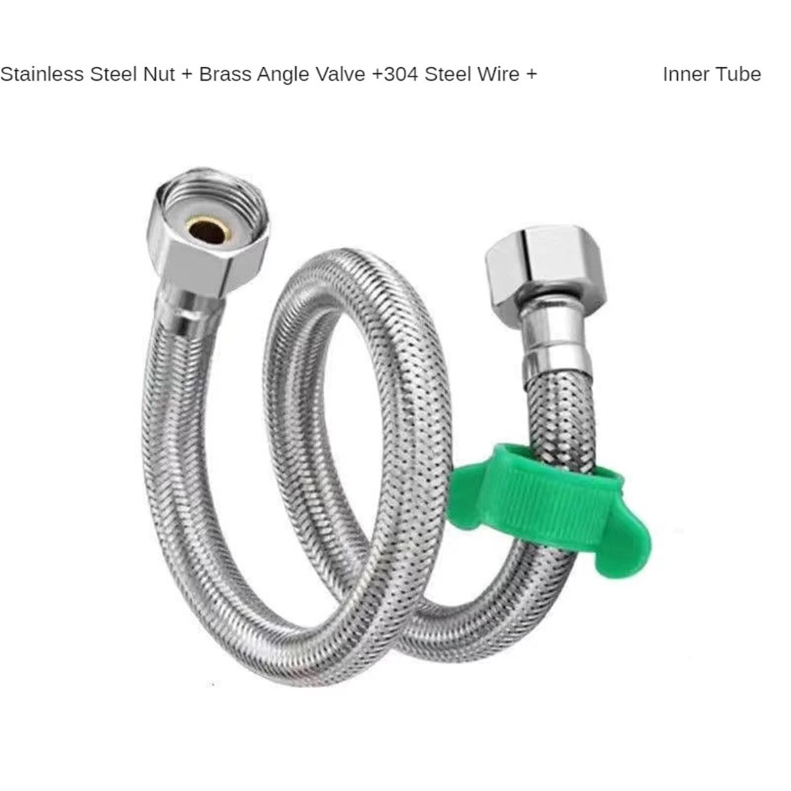 Manguera de Ducha de Acero Inoxidable Manguera trenzada de acero inoxidable 304 for calentador agua doméstico, grifo inodoro, tubería entrada fría y caliente, metálica DN15(300cm)
