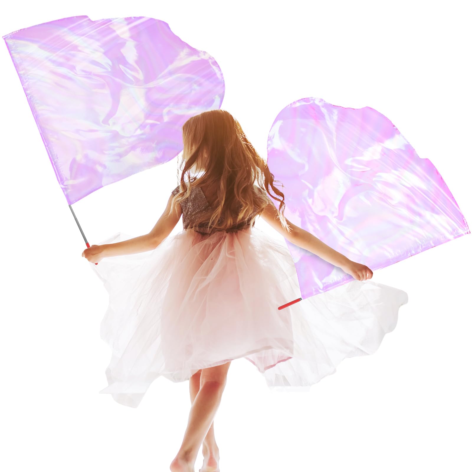 Silipull 2 Pcs 32"x28" Worship Flags for Dance Church Kids Praise Dance Flag with Scalable Rod Children Semicircle Angel Wing for Outdoor Stage Performance Religious Activities(Transparent Purple)