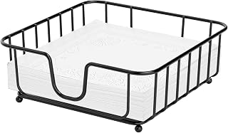 GMFINE Black Metal Napkin Holder for Table - Flat Napkin Caddy for Kitchen Dining, Fits 6.5x6.5 Luncheon Napkins, 6.9x6.9x2.2 Interior Rust-Free