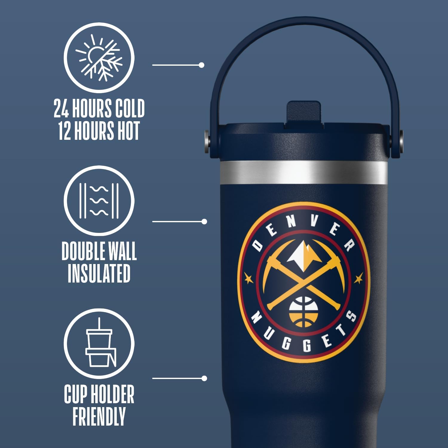 Hydrapeak x NBA Officially Licensed Denver Nuggets 32oz Nomad Stainless Steel Tumbler with Handle and Straw Lid, Leakproof Water Bottle in Limited Edition Collector's Gift Box - Image 5