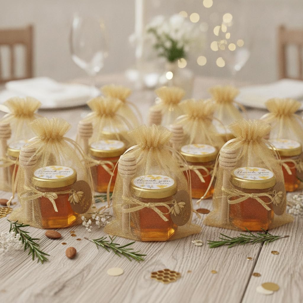 Ahhute Honiggläser Klein, Mini Honigglas Mit Honiglöffel, Honiggläser Mit Deckel Gastgeschenke Hochzeit, Marmeladengläser für Baby Shower, 20 Stück 45ml