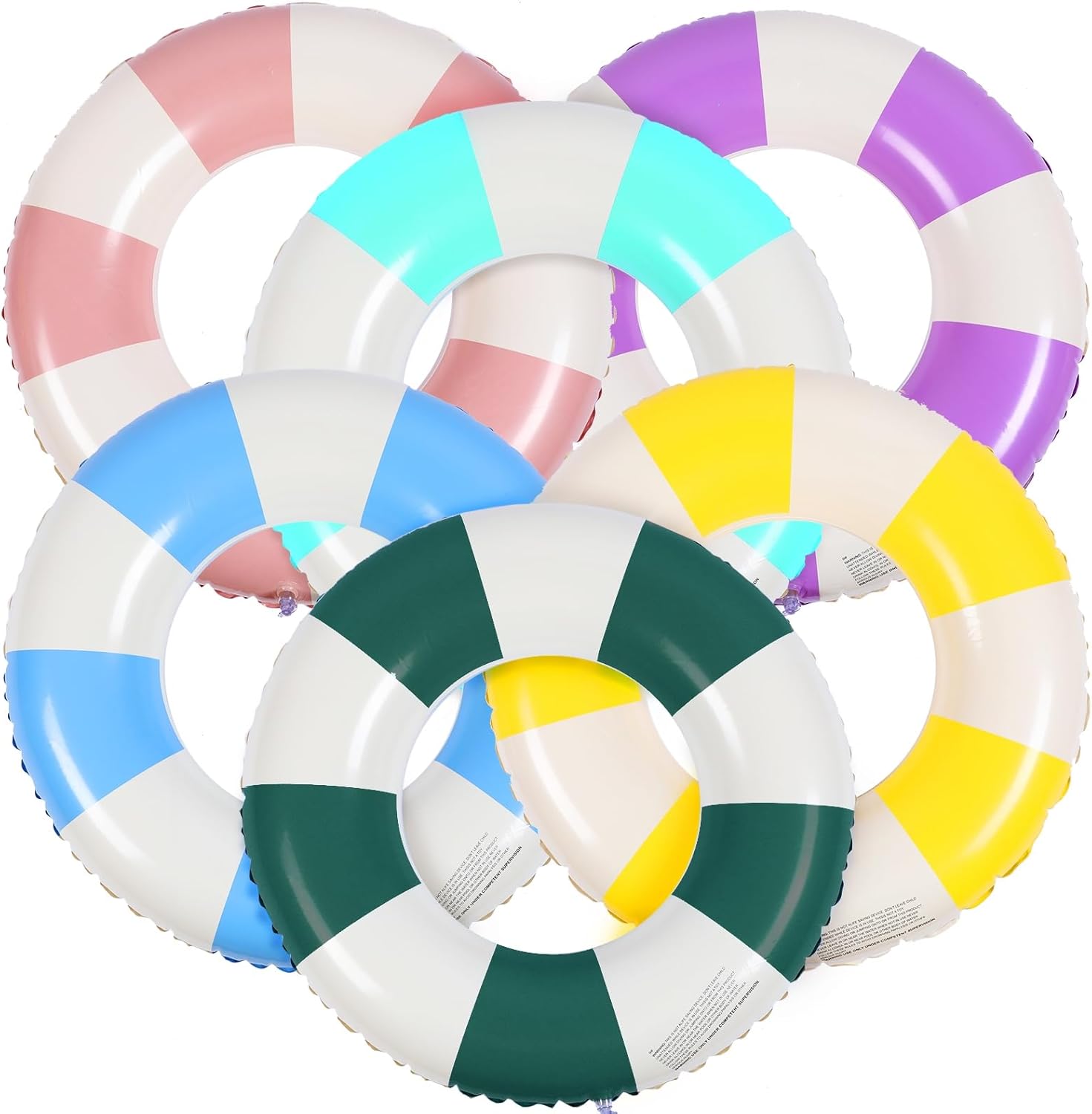 Libima 6 Pcs Classic Striped Inflatable Pool Floats Colorful Swimming Ring Pool Float Tubes Beach Swimming Toys for Adult Teen Kids