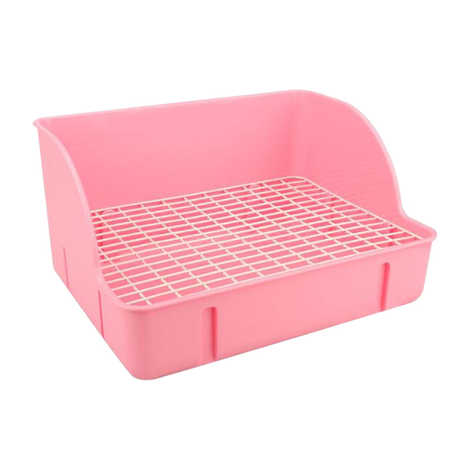 Kaninchen Toilettenbox Litter Tray Ecktoilettenpan mit Stabilem PP Gehäuse Und Komfortablem Gittereinsatz für Kleine Nager Wohnung Innenbereich, ROSA