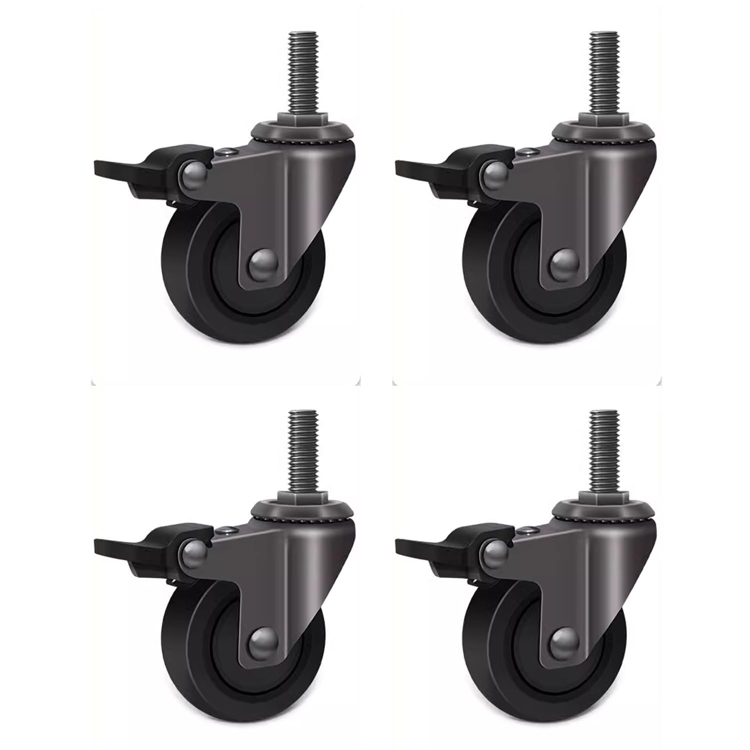 GYRAZXS M8 Swivel Castors with Brake - 4 Pack 25mm Rubber Furniture Wheels Small Transport Cs with Thread for Easy Mobility of Devices and Furniture