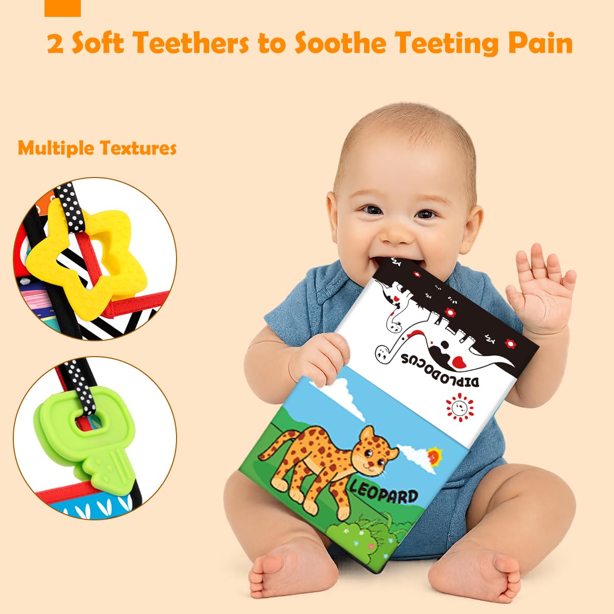Juguetes para bebés de 0 a 6 meses – Juguete para bebés de alto contraste en blanco y negro – Espejo de bebé con mordedor de libro de tela – Juguete sensorial arrugado Montessori para bebés de 0-3-6 8