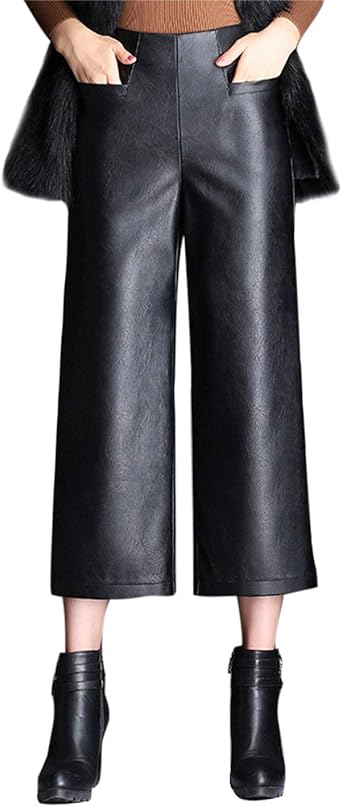 Black leather cropped pants Clearance