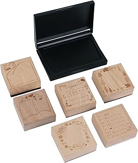 6PCS Wooden Journal Stamps w/Ink Pad, Decorative Rubber Stamp Set, Plans and Schedules Stamps for to Do List, Tasks, Diary, Planner, Letters, Scrapbook, Cards, Crafts(Cat Series B)