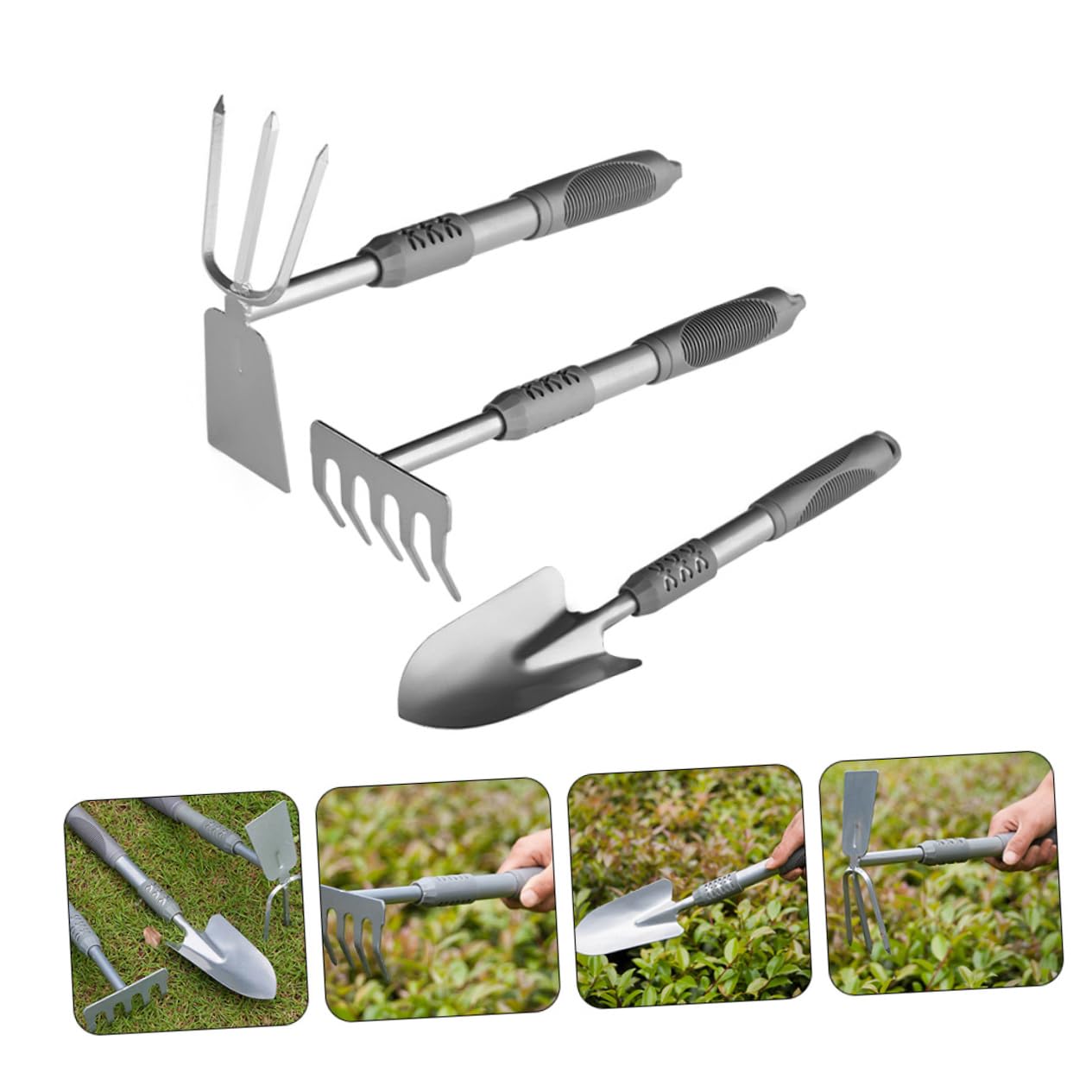 Abaodam Set Outils de Jardinage pour Jardinage Interieur, Pelle de Jardin Argentée 3 Pièces en Acier et PVC, pour Plantation et Désherbage