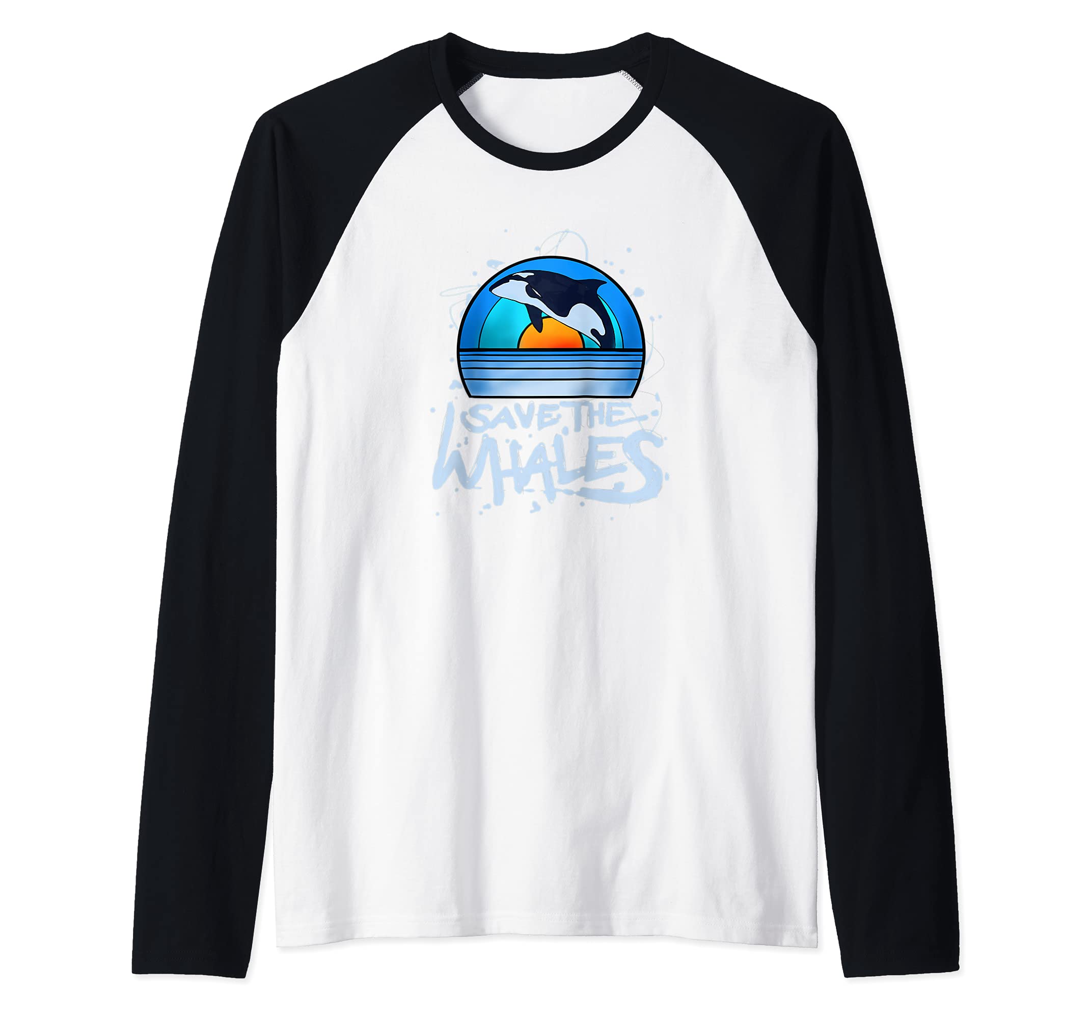 Orca Gift Killer Whale Save The Whales Raglan Baseball Tee, Black