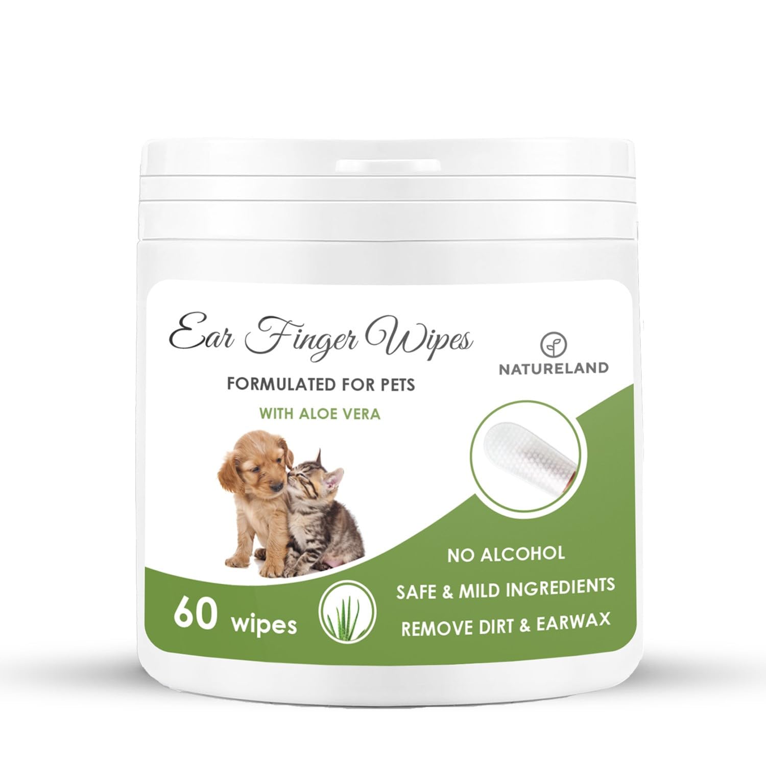 Natureland Ohr-Reinigungstücher Für Hunde & Katzen | 100 Stück, Groß | Mit Aloe Vera, Alkoholfrei