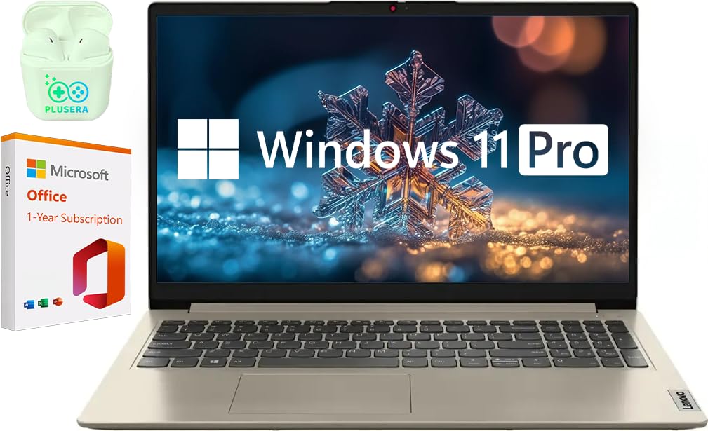 LenovoIdeaPad 15.6" Laptop, 36GB RAM 2.6TB Storage (2TB SSD+128GB eMMC+512GB SD Card), Windows 11 Pro with 1-Year Microsoft Office 365 Included, Intel Celeron Processor, PLUSERA Earphones, Sand