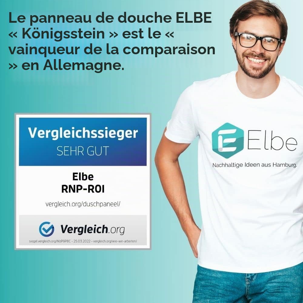 Elbe Ensemble de douche sans robinetterie avec 3 fonctions, système de douche en acier inoxydable brossé 304, avec 2 jets de massage, douche à effet pluie et douchette, aspect noir mat, RNP-W04S