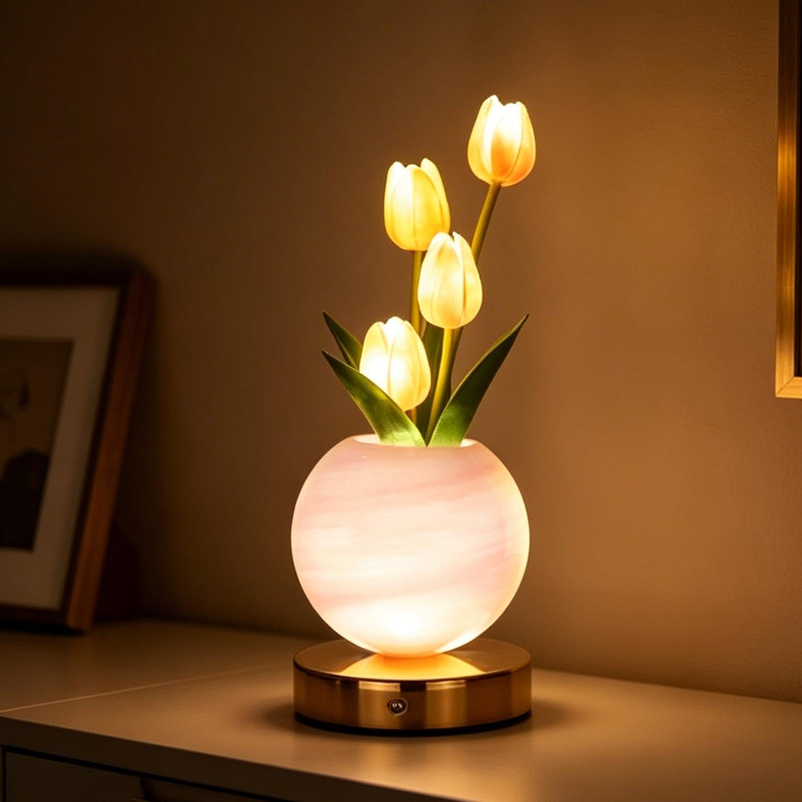 Lampa Biurkowa Kwiatowa 3 Kolory Ściemniana Ładowalna USB Bezprzewodowa