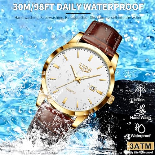 Image of LIGE Fashion Mans Wristwatch Date Luminous Dress Watch for Man Stylish Waterproof Quartz Wrist Watch Stylish Leather Watches for Men
