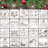 MWOOT 20 Stück Weihnachts Schablonen zum Malen auf Holz,Wiederverwendbare Weihnachts Schablonen für Basteln, Feiertagsvorlagen für Leinwand, Wand, Weihnachtsbaum Schmuck & DIY Wohnkultur, 15x15cm