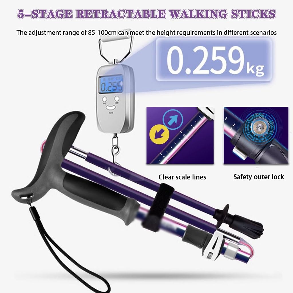 Bastones De Trekking Ultraligeros De Fibra De Carbono, con Sistema De Bloqueo De Perilla, Bastones De Trekking Plegables Y Compactos, Bastones De Trail Running para Principiantes