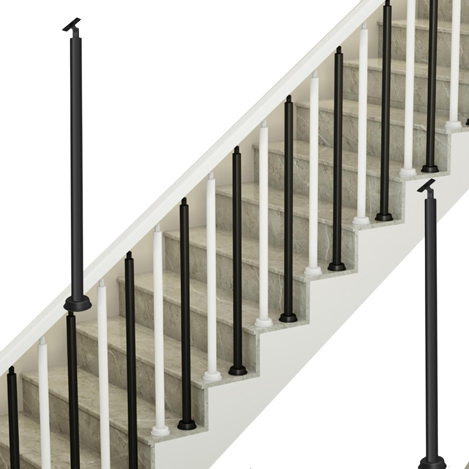 WLCGYD Black White Metal Stair Spindles Round, Adjustable Wrought Iron Balusters with Set Screw - Commercial/Residential, Indoor Outdoor Staircase Balusters Spindles, Custom Size(Black,27in/68.6cm)