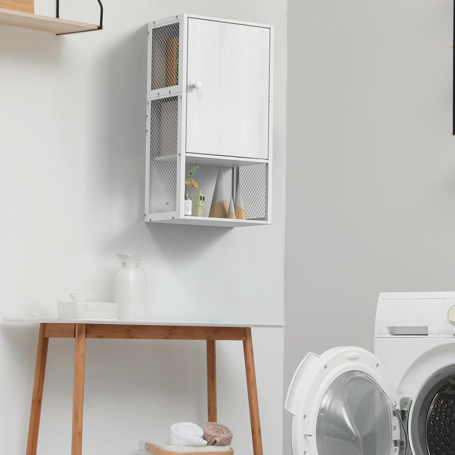 Small Medicine Cabinet, White Bathroom Cabinet Wall Mounted, 3-Tier Bathroom Wall Cabinet, Wood Wall Mounted Hanging Cabinet for Small Spaces, Living Room, Laundry, Kitchen